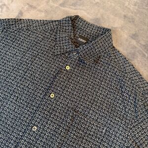 Slates Dockers Button Down Shirt Mens Extra Large Black Geometric Cotton Rayon